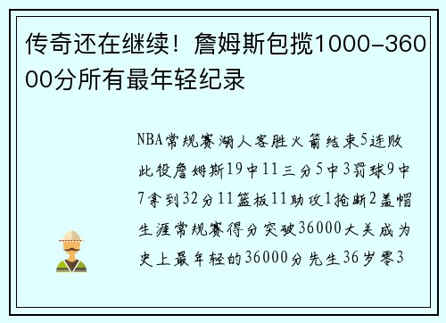 传奇还在继续！詹姆斯包揽1000-36000分所有最年轻纪录